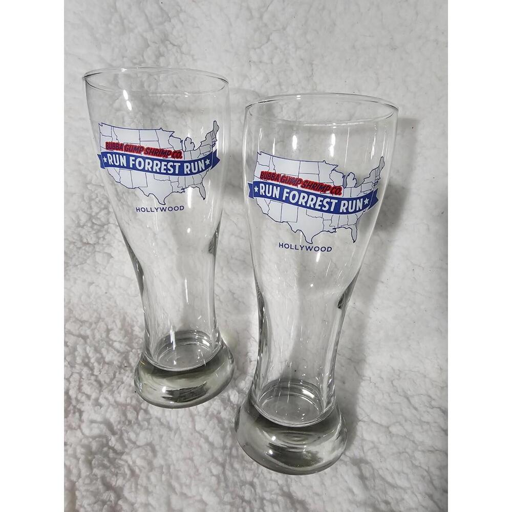 2 Bubba Gump Shrimp Run Forrest Run Tall Drinking Glasses Hollywood Clear 8.5"